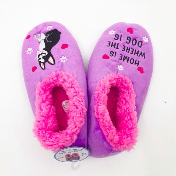 Snoozies Women's Home is Where The Dog Is Non Skid Slippers Lavendar Large 9/10 - Picture 4 of 6